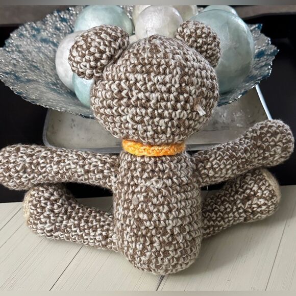 Handmade Crochet Stuffed Two Tone Brown Teddy Bear Stuffy Toy with Orange Scarf - Picture 8 of 12